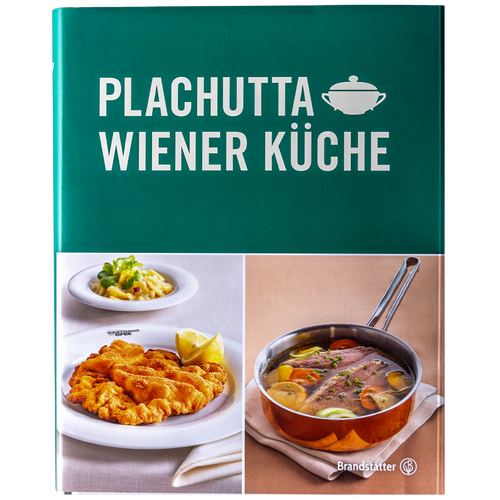 Cover of the Plachutta Wiener Küche cookbook with illustrations of schnitzel, creamed potatoes and boiled beef.